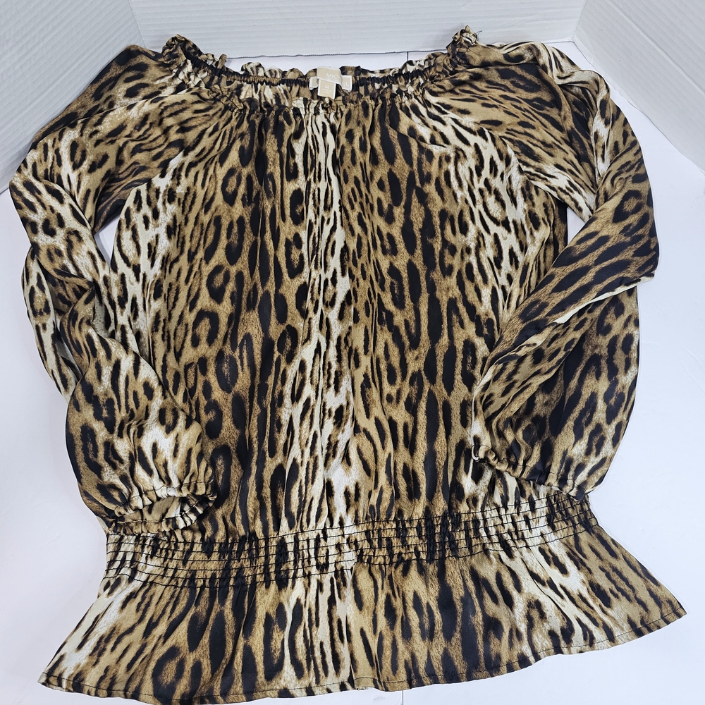 Michael Kors Blouse-Womens Medium-Leopard/Cheetah Print Top-Stretch Animal Print - Picture 12 of 12